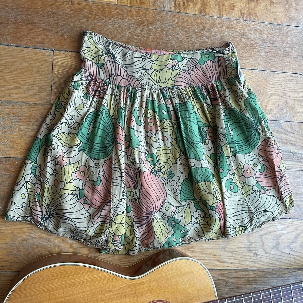 Mimi Chica Skirt Vintage 70s Leaf Print Mini Skirt